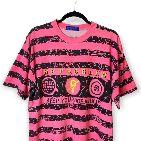 No Problem  Vintage 90's Men's/Unisex Pink & Black Short Sleeve Tee Shirt - Picture 2 of 7